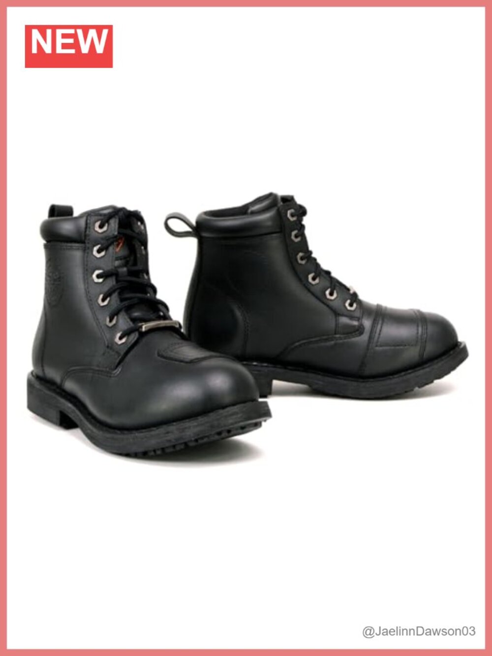 Leather Lace-Up Motorcycle Biker Ankle Boots with Rubber Outsole